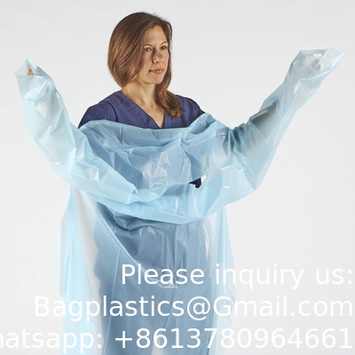 Plastic gown, CPE gown, Polyethyleen, niveau 1, wegwerp, niet-chirurgische isolatiegowns, blauw, beschermend