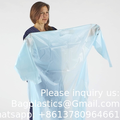 Plastic gown, CPE gown, Polyethyleen, niveau 1, wegwerp, niet-chirurgische isolatiegowns, blauw, beschermend