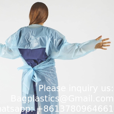 Plastic gown, CPE gown, Polyethyleen, niveau 1, wegwerp, niet-chirurgische isolatiegowns, blauw, beschermend