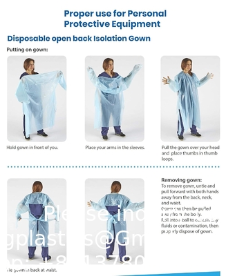 Plastic gown, CPE gown, Polyethyleen, niveau 1, wegwerp, niet-chirurgische isolatiegowns, blauw, beschermend