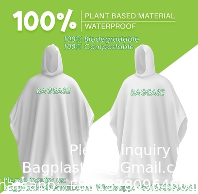 100% op planten gebaseerd, composteerbaar, biologisch afbreekbaar, maïszetmeel, recycleerbaar, gerecycled regen ponchos met kap volwassenen