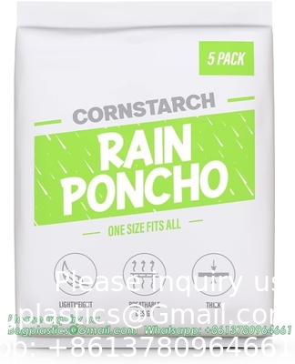 100% op planten gebaseerd, composteerbaar, biologisch afbreekbaar, maïszetmeel, recycleerbaar, gerecycled regen ponchos met kap volwassenen