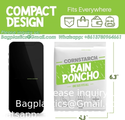 100% op planten gebaseerd, composteerbaar, biologisch afbreekbaar, maïszetmeel, recycleerbaar, gerecycled regen ponchos met kap volwassenen