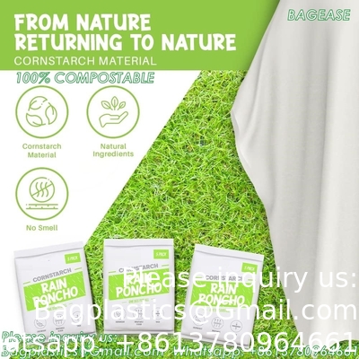 100% op planten gebaseerd, composteerbaar, biologisch afbreekbaar, maïszetmeel, recycleerbaar, gerecycled regen ponchos met kap volwassenen