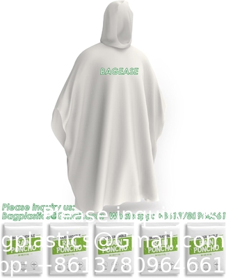 100% op planten gebaseerd, composteerbaar, biologisch afbreekbaar, maïszetmeel, recycleerbaar, gerecycled regen ponchos met kap volwassenen
