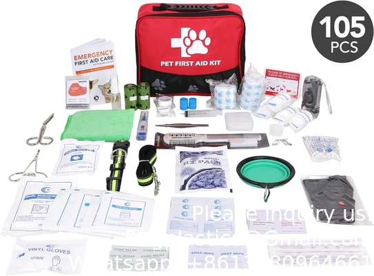 Eerste Hulp Kit voor huisdieren, 105 stukken verpleegmiddelen met noodkraag, Eerste Hulp Instructies en meer ideaal voor thuis