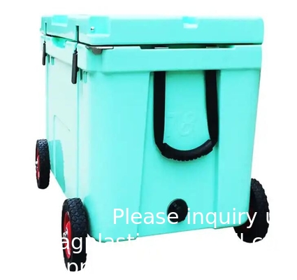 Zware 78l Plastic trolley ijs opslag doos Op maat gemaakte rotomolded trolley water koeler doos