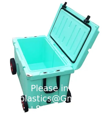 Zware 78l Plastic trolley ijs opslag doos Op maat gemaakte rotomolded trolley water koeler doos