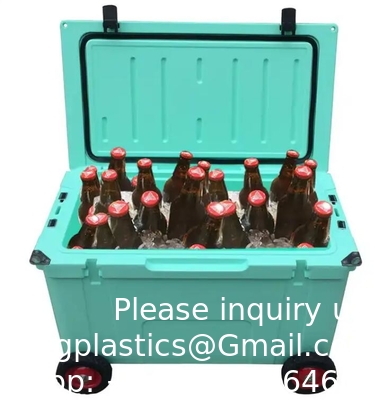 Zware 78l Plastic trolley ijs opslag doos Op maat gemaakte rotomolded trolley water koeler doos