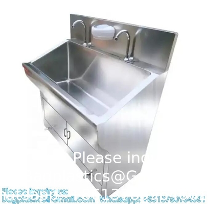 Dubbele handwas wasbak wasbak met automatische sensor of pedaal aangepast 304 roestvrij staal scrub wasbak inductie