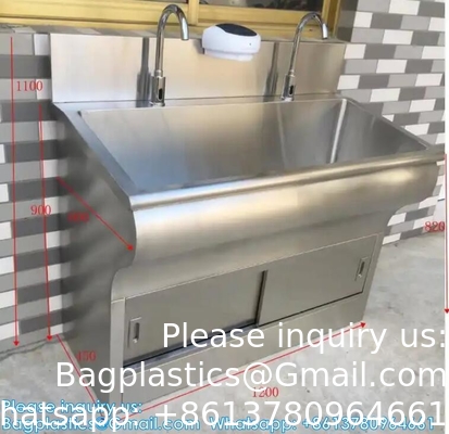 Dubbele handwas wasbak wasbak met automatische sensor of pedaal aangepast 304 roestvrij staal scrub wasbak inductie