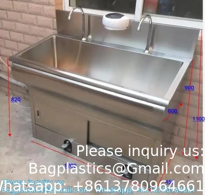 Dubbele handwas wasbak wasbak met automatische sensor of pedaal aangepast 304 roestvrij staal scrub wasbak inductie
