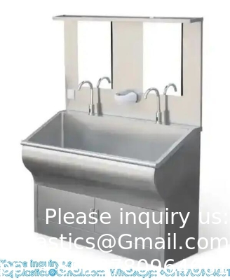 Handwassen Wasbak Wasbak Met Automatische Sensor En Spiegel Op maat gemaakte Scrub Wasbak Inductie Pedal Beheerd
