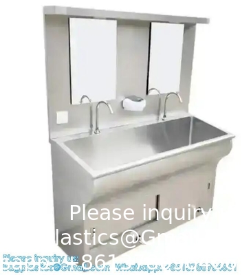 Handwassen Wasbak Wasbak Met Automatische Sensor En Spiegel Op maat gemaakte Scrub Wasbak Inductie Pedal Beheerd