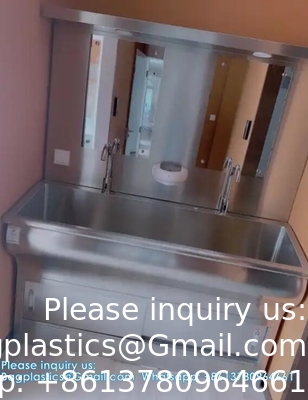 Handwassen Wasbak Wasbak Met Automatische Sensor En Spiegel Op maat gemaakte Scrub Wasbak Inductie Pedal Beheerd
