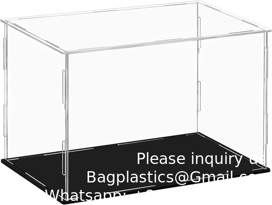 Duidelijke Acryl Display Case,Zelfmontage Display Box met Zwarte Acryl Base,Countertop Box Cube Organizer Stand Riser