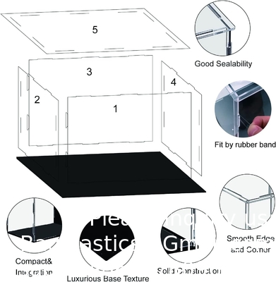 Duidelijke Acryl Display Case,Zelfmontage Display Box met Zwarte Acryl Base,Countertop Box Cube Organizer Stand Riser