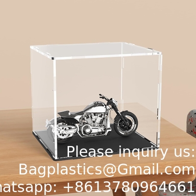 Duidelijke Acryl Display Case,Zelfmontage Display Box met Zwarte Acryl Base,Countertop Box Cube Organizer Stand Riser