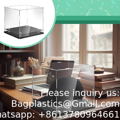 Duidelijke Acryl Display Case,Zelfmontage Display Box met Zwarte Acryl Base,Countertop Box Cube Organizer Stand Riser