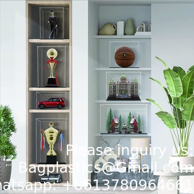 Duidelijke Acryl Display Case,Zelfmontage Display Box met Zwarte Acryl Base,Countertop Box Cube Organizer Stand Riser