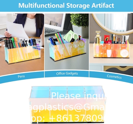 Kleurrijke, transparante potloodhouders, acrylpenhouder, make-up organisator 4 compartimenten voor bureau, kantoor