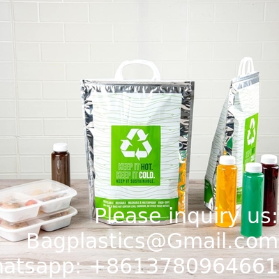 11.8 x 5.9 x 15 inch warm en koud zakje, 1 drievoudig gelaagde geïsoleerde zak - snap slot handgrepen, waterdicht, groen en zilver