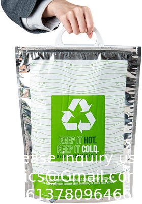 11.8 x 5.9 x 15 inch warm en koud zakje, 1 drievoudig gelaagde geïsoleerde zak - snap slot handgrepen, waterdicht, groen en zilver