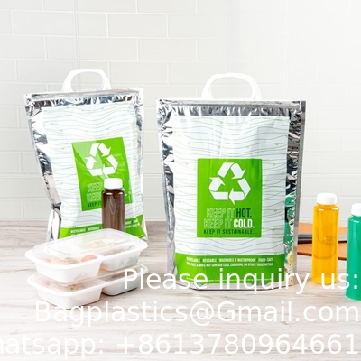 11.8 x 5.9 x 15 inch warm en koud zakje, 1 drievoudig gelaagde geïsoleerde zak - snap slot handgrepen, waterdicht, groen en zilver