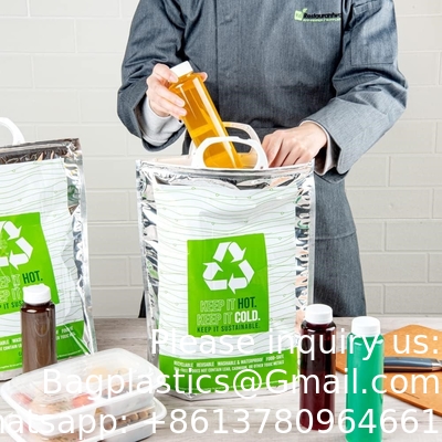 11.8 x 5.9 x 15 inch warm en koud zakje, 1 drievoudig gelaagde geïsoleerde zak - snap slot handgrepen, waterdicht, groen en zilver