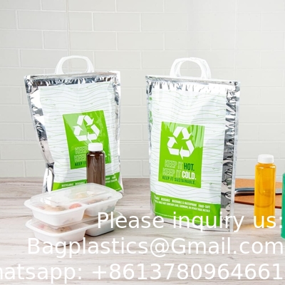 11.8 x 5.9 x 15 inch warm en koud zakje, 1 drievoudig gelaagde geïsoleerde zak - snap slot handgrepen, waterdicht, groen en zilver