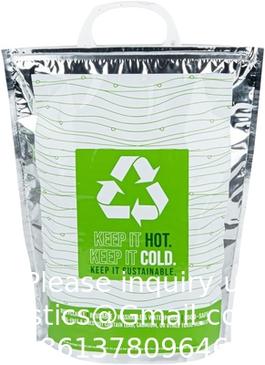 11.8 x 5.9 x 15 inch warm en koud zakje, 1 drievoudig gelaagde geïsoleerde zak - snap slot handgrepen, waterdicht, groen en zilver