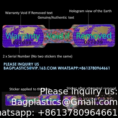 Hologram Tamper Proof Stickers. Tamper Proof Tape. Garantie nietig indien verwijderd. Individuele serienummers. Groot