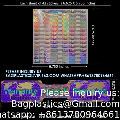 Hologram Tamper Proof Stickers. Tamper Proof Tape. Garantie nietig indien verwijderd. Individuele serienummers. Groot