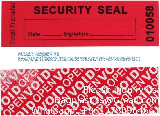 Overdracht Tamper Proof Security Guarantee Void Stickers/Labels/Seals (Rood, 1 X 3,35 inch, serienummers)