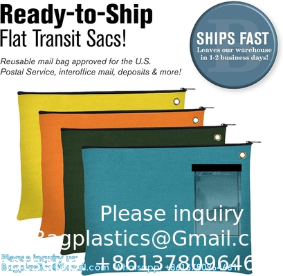 Teal. Transit Bag. Grote ritszak met grommet. Gebruik met hangslot of ritsband voor beveiliging. Interoffice postzak.