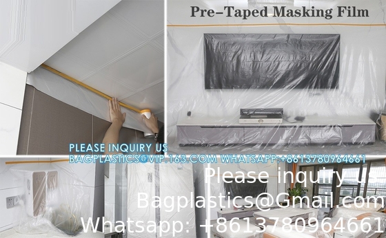 Tape and drape,pre-tapped masking film,masking paper,paint adhesieve beschermende papierrol voor het bedekken van rokken