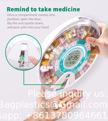 Automatic Pill Dispenser With 28-Day Electronic Medication Organizer, 6 Dosage Templates, Easy-Read LCD Display, Sound & Light Alerts & Key For Prescriptions, Vitamins, Supplements & More