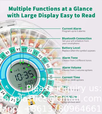Automatic Pill Dispenser With 28-Day Electronic Medication Organizer, 6 Dosage Templates, Easy-Read LCD Display, Sound & Light Alerts & Key For Prescriptions, Vitamins, Supplements & More