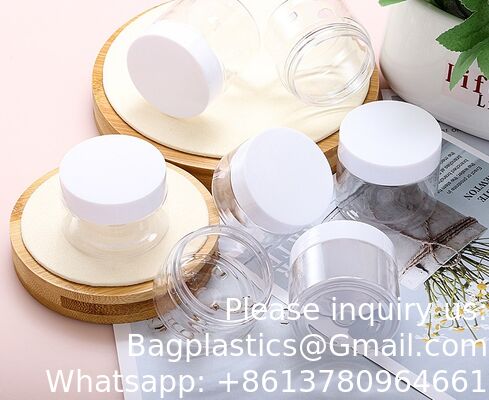 Plastic Jars Round Clear Cosmetic Container with Black Lids, Bagease Slime Jars for Lotion, Cream, Ointments, Makeup, Eye shadow, Rhinestone, Samples, Pot, Travel Storage