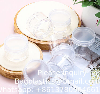 Plastic Jars Round Clear Cosmetic Container with Black Lids, Bagease Slime Jars for Lotion, Cream, Ointments, Makeup, Eye shadow, Rhinestone, Samples, Pot, Travel Storage