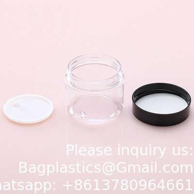 Plastic Jar Container With Lid And Label Refillable Empty Round Clear PET Cosmetic Sample Containers For Lotion, Cream, Ointments, Body Butter, Makeup, Travel Storage