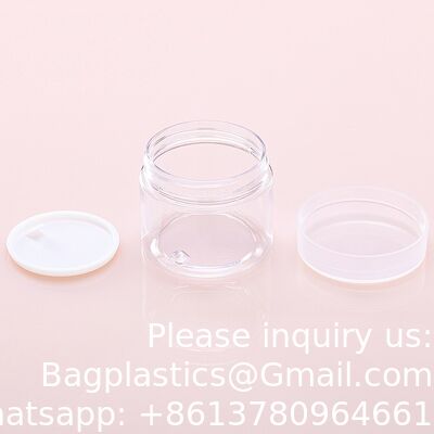 Plastic Jar Container With Lid And Label Refillable Empty Round Clear PET Cosmetic Sample Containers For Lotion, Cream, Ointments, Body Butter, Makeup, Travel Storage