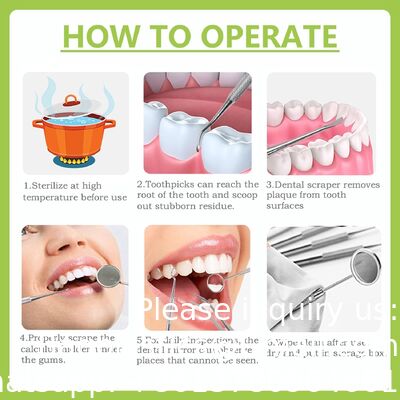 Dental Examination Kit Optional Pieces Stainless Steel Probe & Scaler Diagnostic Instrument Dental Surgical Tool Box Tongue Scraper Tartar Plaque Remover Tooth Cleaner Dental Floss Pick Mouth