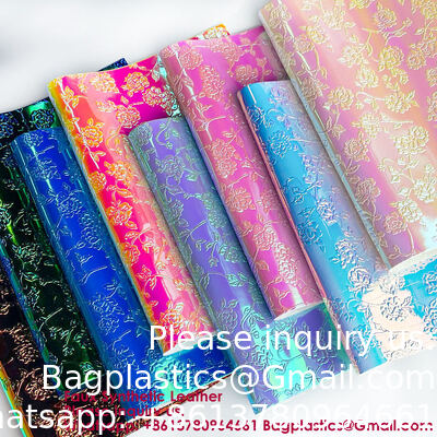 New Trend Metal Texture Fashion Magic Color Flower Embossed Faux Leather Magic Color Artificial Leather Waterproof Material For Box Decorations Handicrafts
